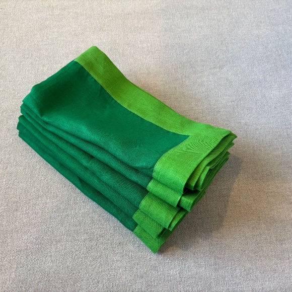 Oversized or Large Green Hemmed 100% Linen Napkins or Table Toppers Set of 6 - Picture 7 of 7